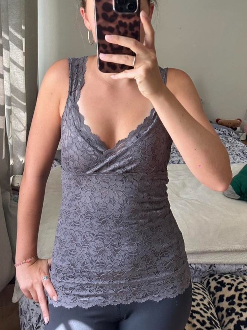 White House Black Market Gray Lace Camisole